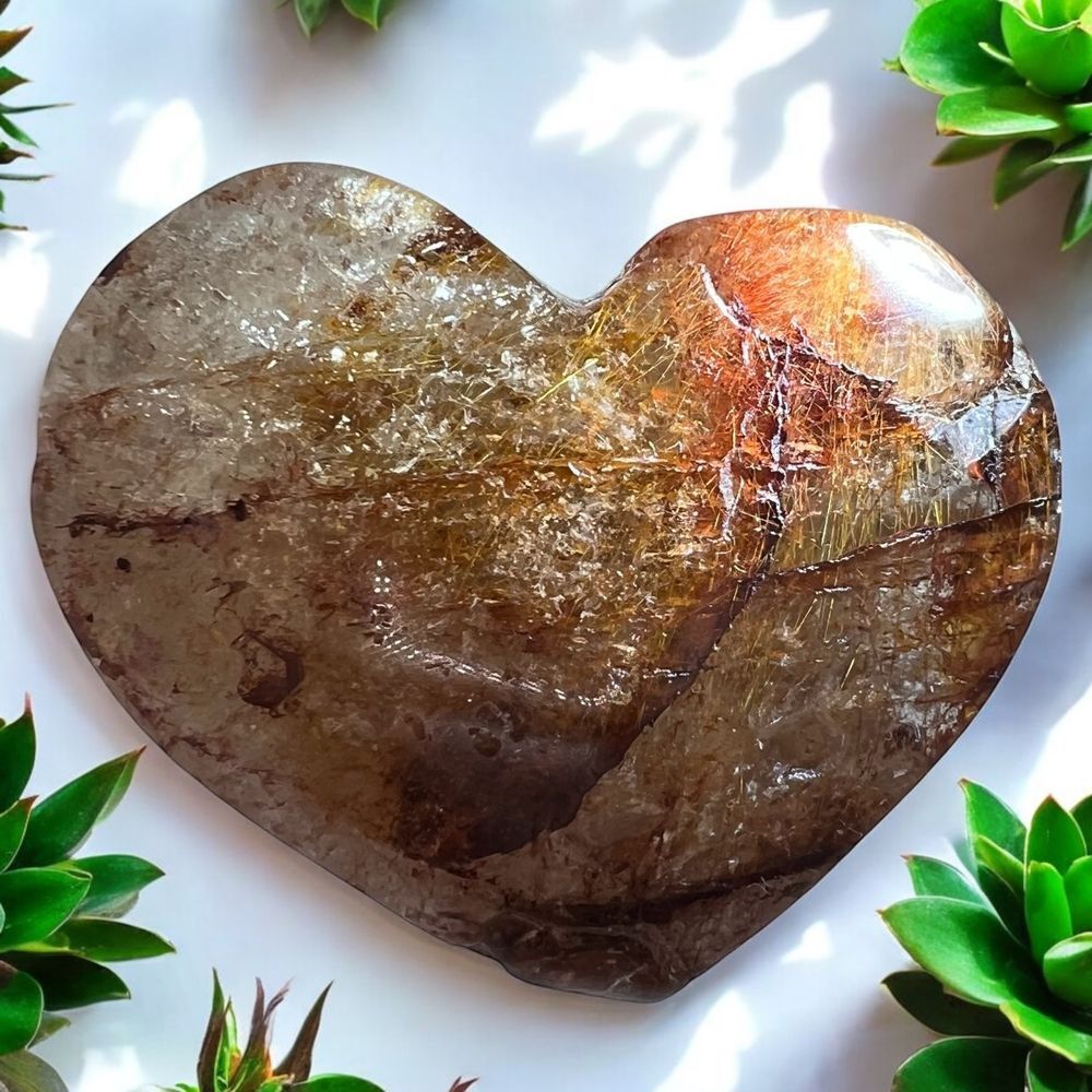 Golden‎ Rutilated Clear Quartz Heart